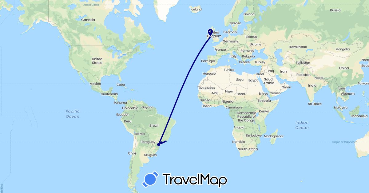 TravelMap itinerary: driving in Brazil, Ireland (Europe, South America)